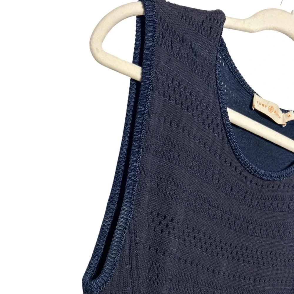 Tory Burch Penelope Pointelle Knit Slip Lined Bodycon Dress Navy Size Medium EUC